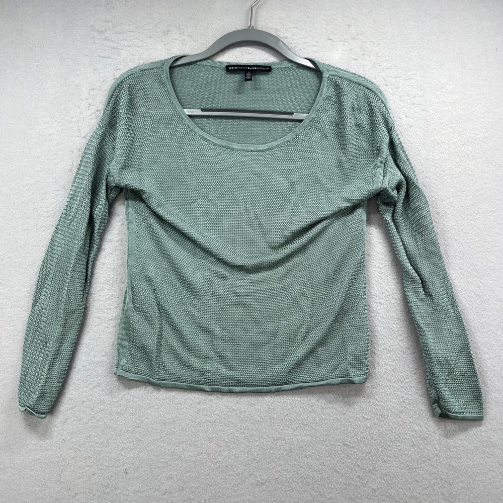 White House Black Market Womens S Sage Green Rayon Knit Long Sleeve Sweater Top